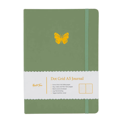 Yop & Tom Pistemuistikirja A5 - Butterfly, Sage Green Paperinoita