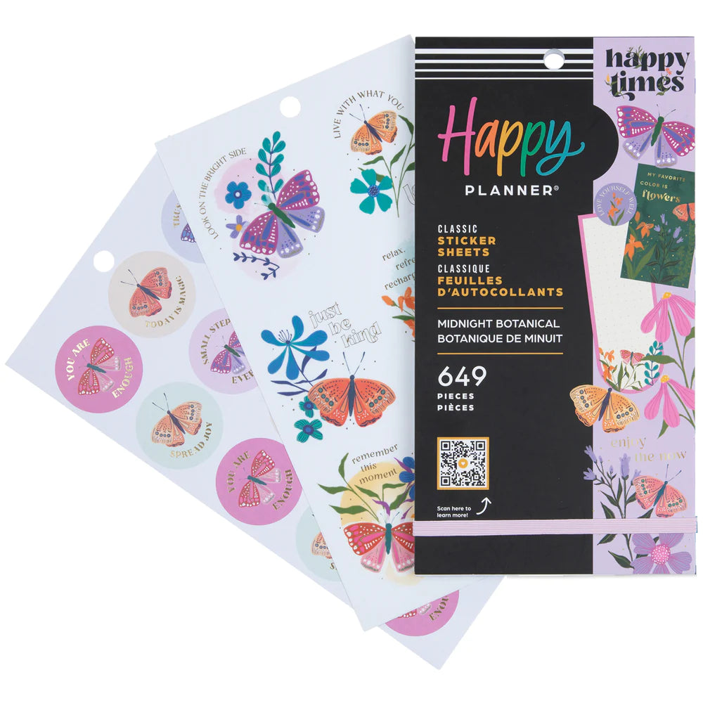 Happy Planner Tarrakirja - Classic Value Pack Stickers - Midnight Botanical